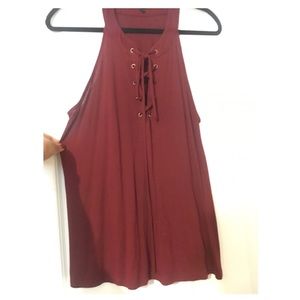Burgundy Lace-Up Tank Top